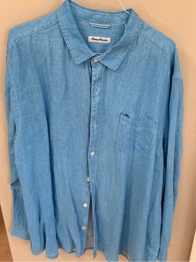 Tommy Bahama Sky Blue Linen-Blend Button-Down Shirt